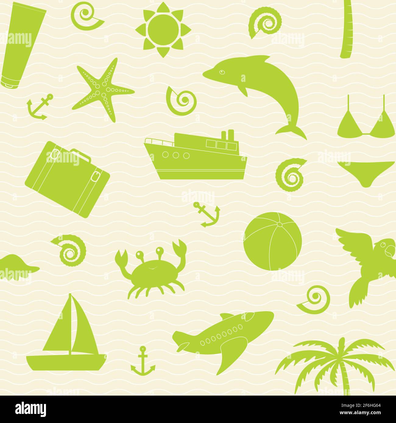 Vector seamless pattern with beach vacation icons Stock Vector