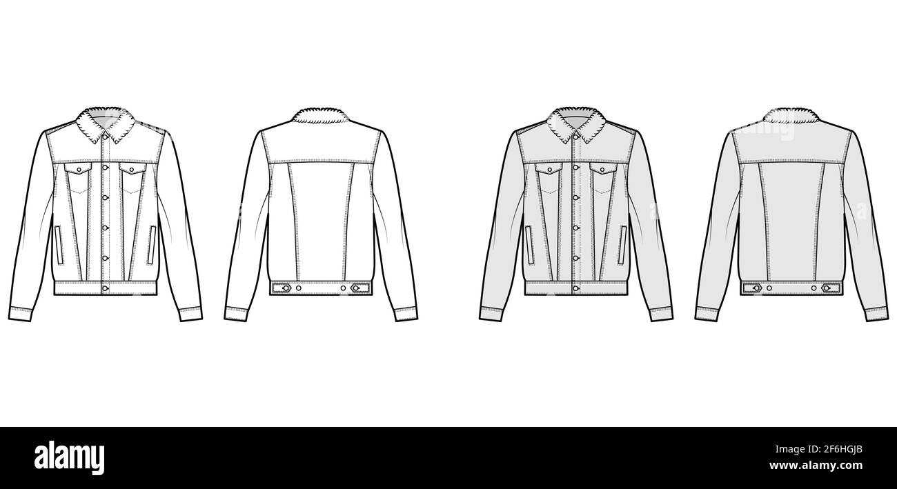 Sherpa lined denim jacket technical fashion illustration with oversized ...