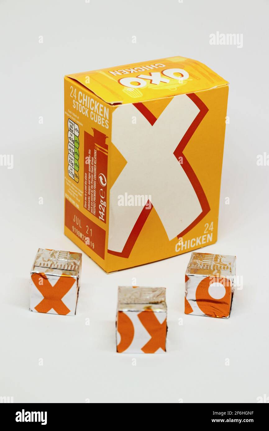 OXO Chicken flavoured stock cubes Stock Photo