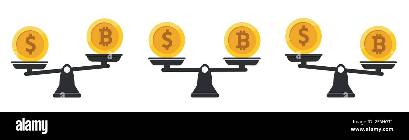 Balance Dollar VS Bitcoin concept set on white background. Vector. Stock Vector