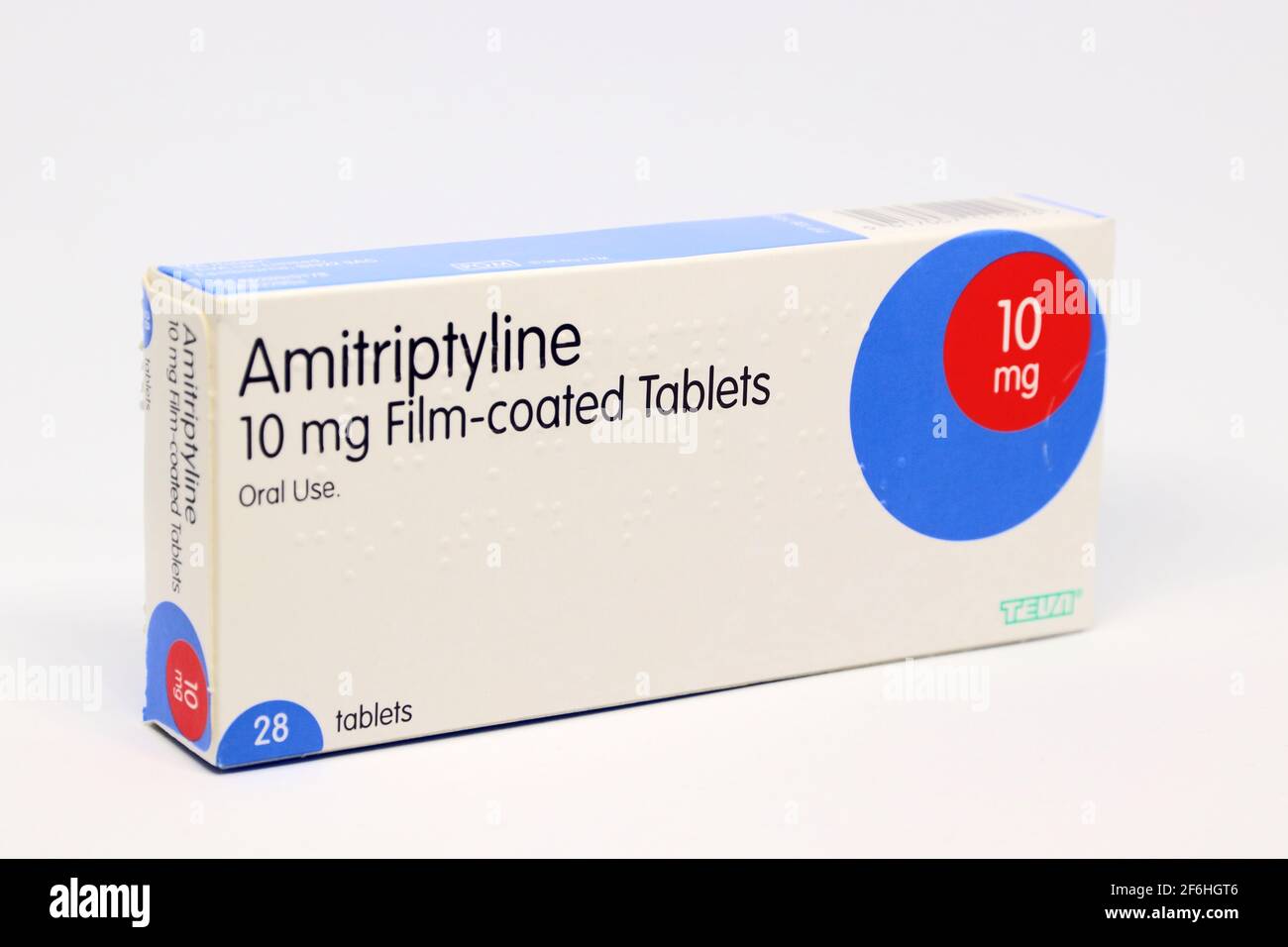 Photo of box of Amitriptyline 10mg tablets, an anti-depressent treatment Stock Photo