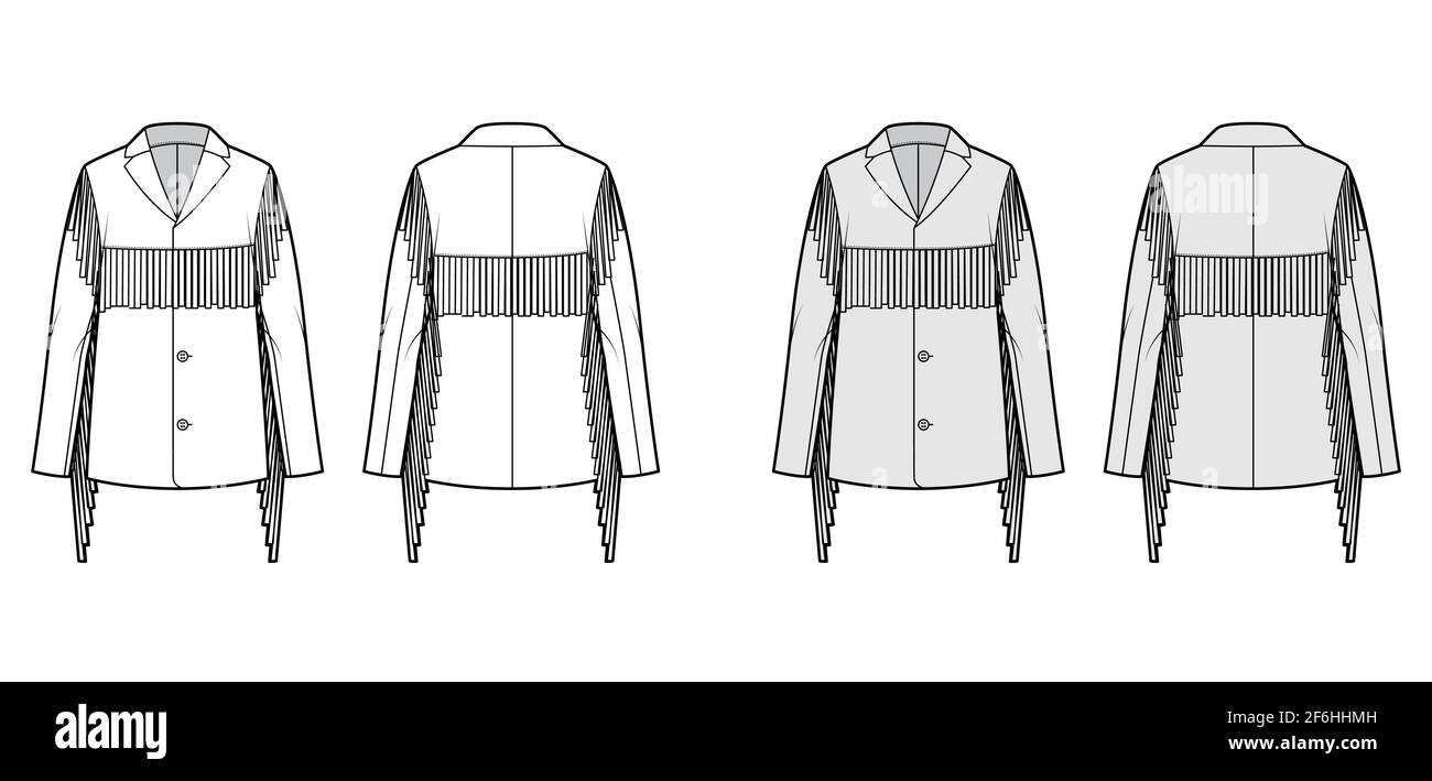 Western jacket technical fashion illustration with fringe, long sleeves