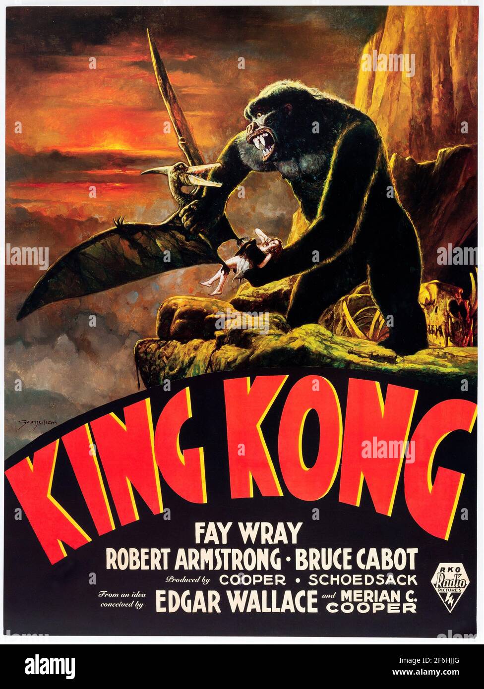 King Kong, movie poster 1933. Featuring Fay Wray, Bruce Cabot, Robert Armstrong, Frank Reicher. Adventure / Fantasy / Action / Romance. French version Stock Photo