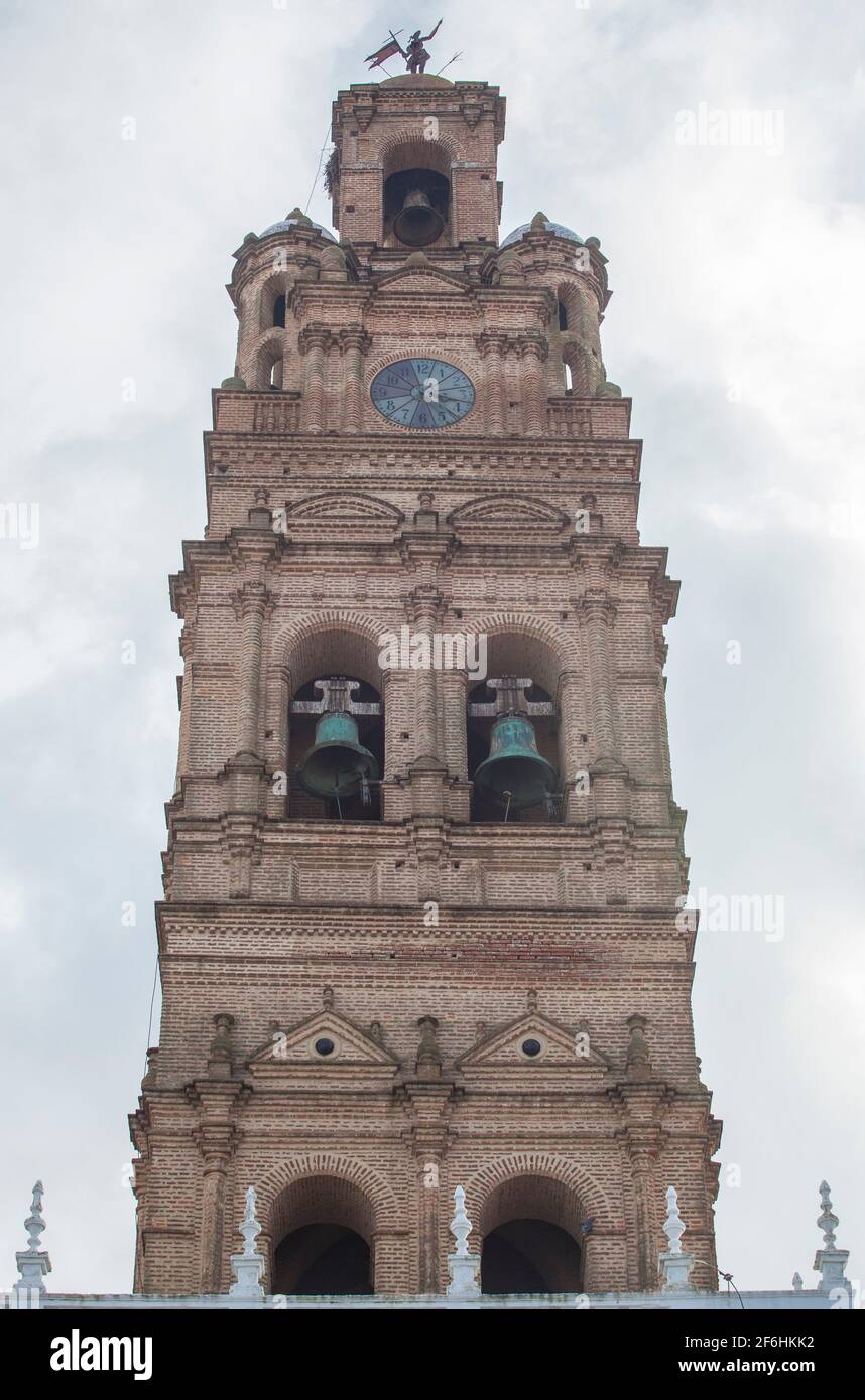 Our Lady of Granada magnificent tower of brick. Llerena, Extremadura, Spain Stock Photo