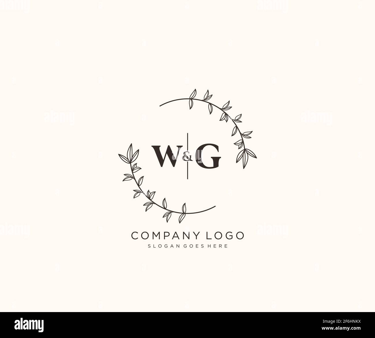 WG letters Beautiful floral feminine editable premade monoline logo suitable for spa salon skin hair beauty boutique and cosmetic company. Stock Vector