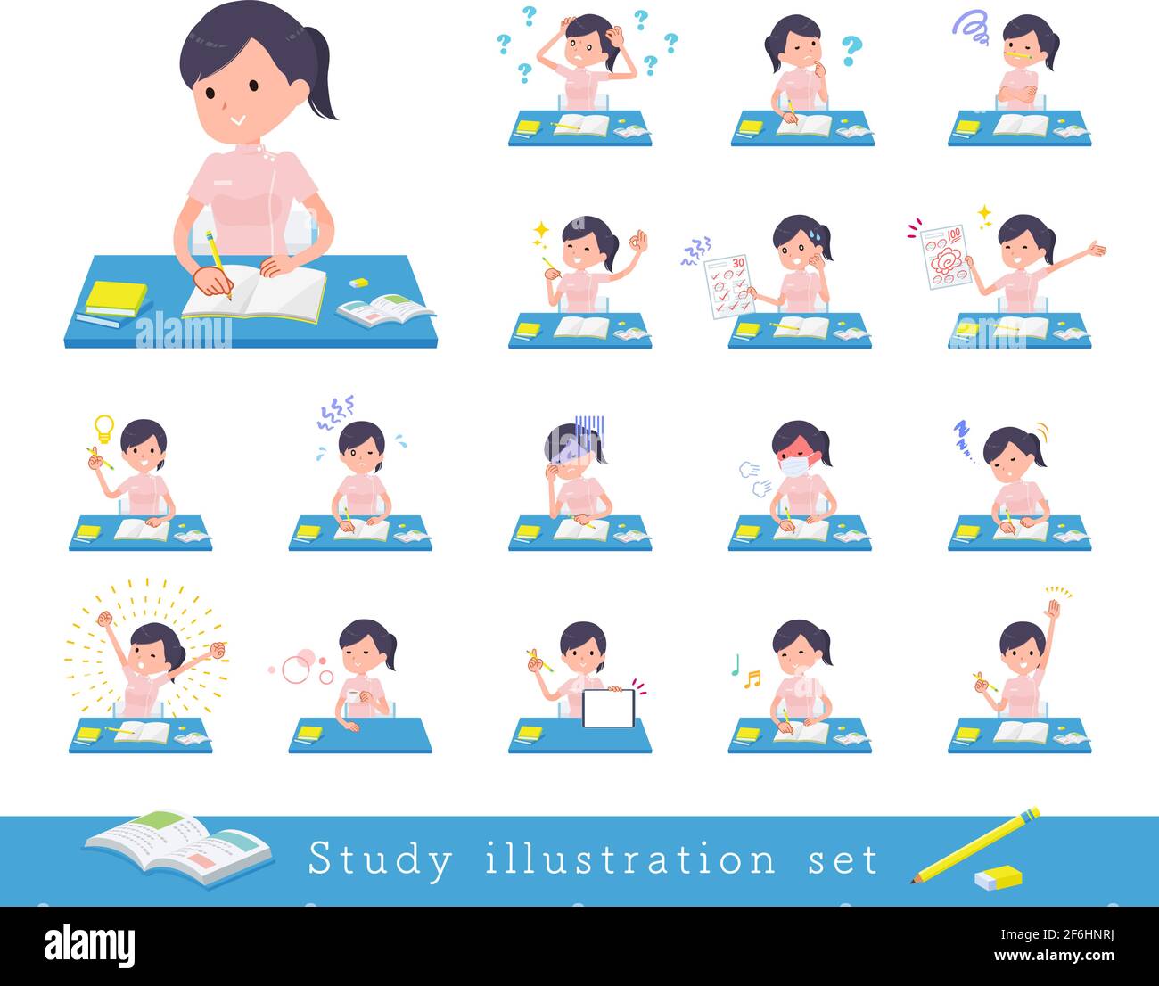 A set of Medical staff women on study.It's vector art so easy to edit. Stock Vector