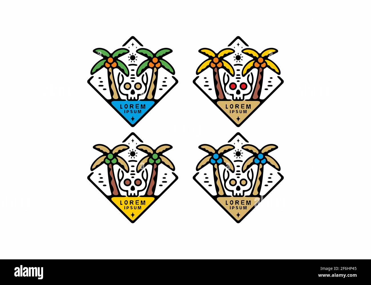Colorful beach skull line art badge illustration design Stock Vector ...