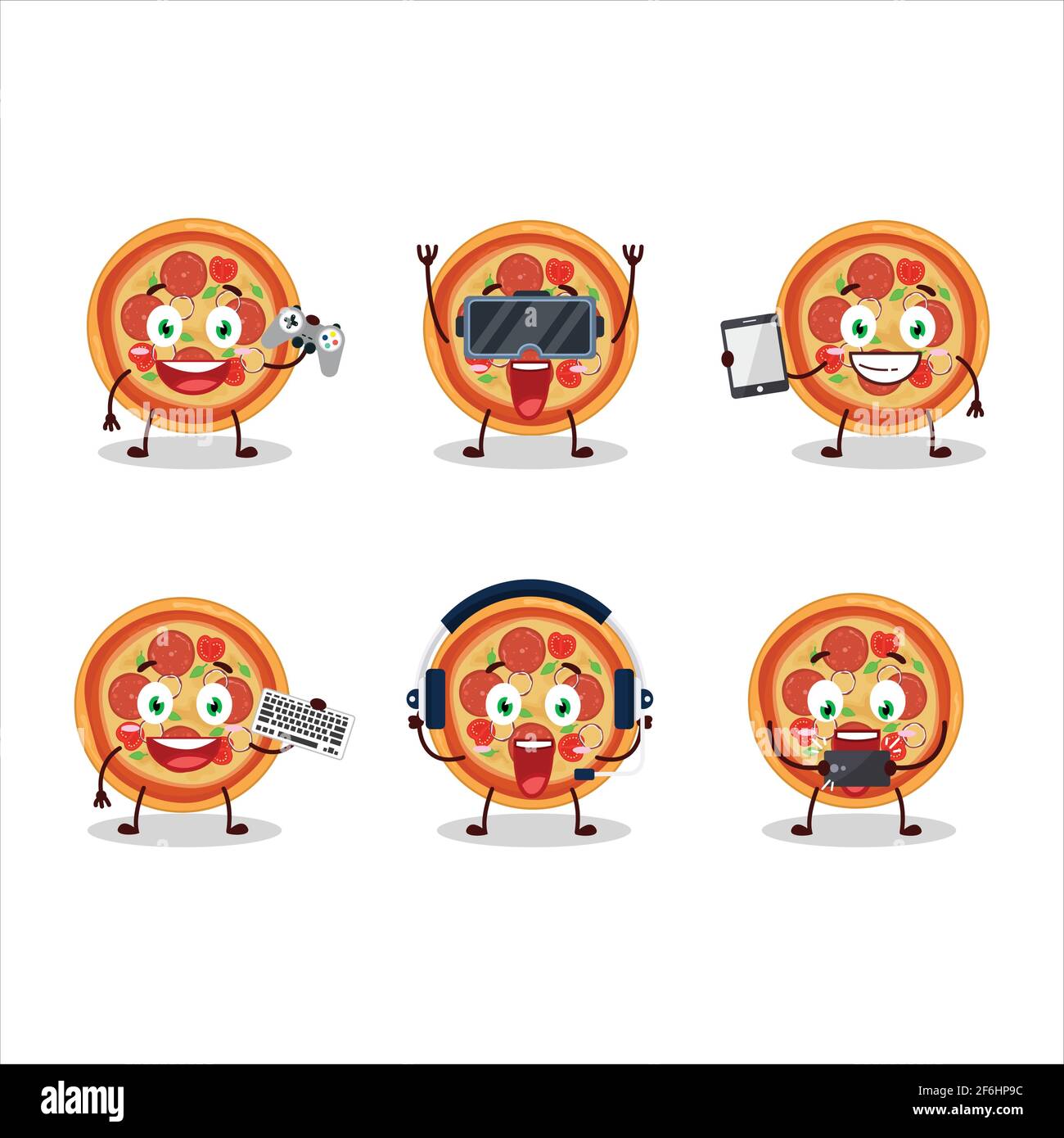 Beef pizza cartoon character are playing games with various cute