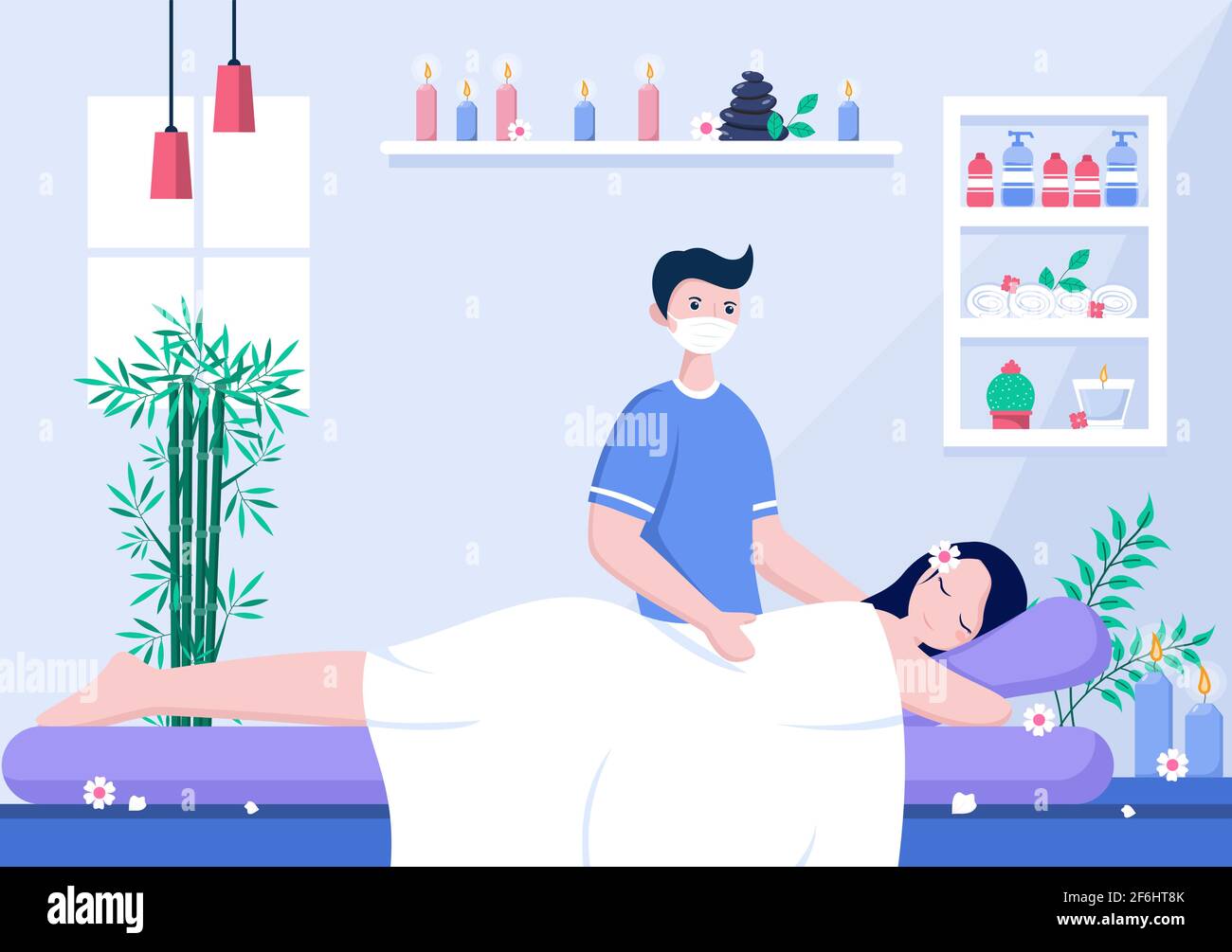 Massage Vector Illustration In Beauty Salon Body Spa Relaxation Facial Essential And Skincare