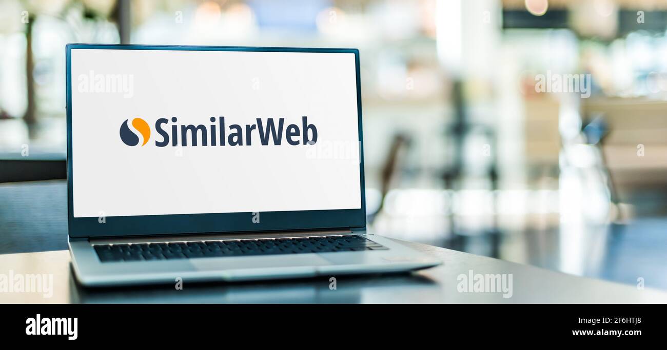 POZNAN, POL - FEB 6, 2021: Laptop computer displaying logo of SimilarWeb, a website that provides web analytics services for businesses Stock Photo