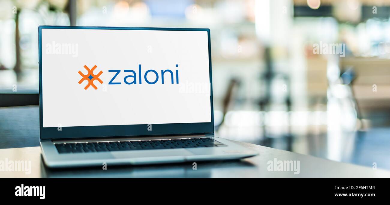 POZNAN, POL - FEB 6, 2021: Laptop computer displaying logo of Zaloni, a provider of data management software. Stock Photo