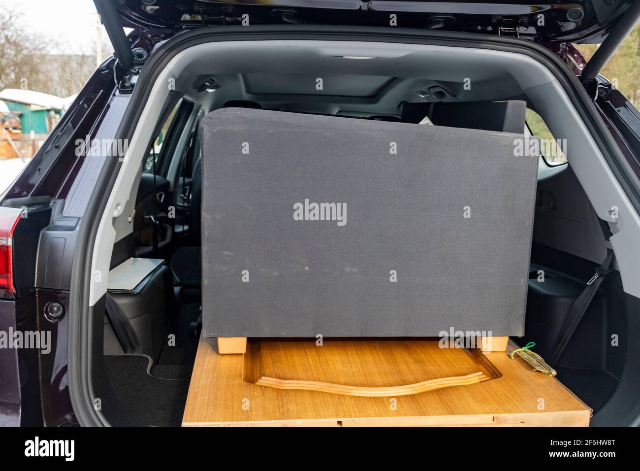 furniture in the passenger car. moving concept... SUV large trunk volume. no people Stock Photo
