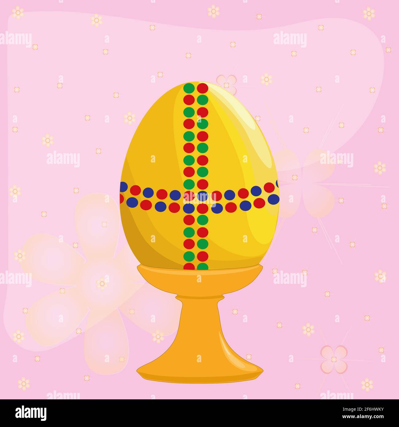 Golden Easter egg, pink background patterns. Egg on a stand. Illustration Stock Photo