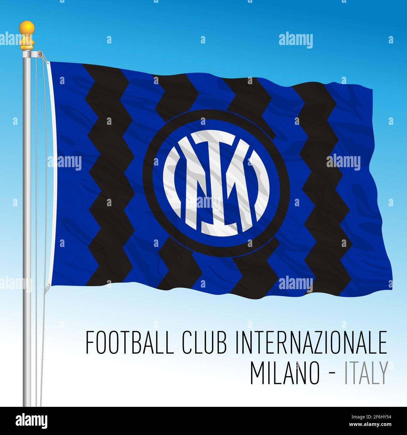 Milan, Italy, March 2021 - Internazionale (International) Football Club, flag with new brand logo 2021 design Stock Photo