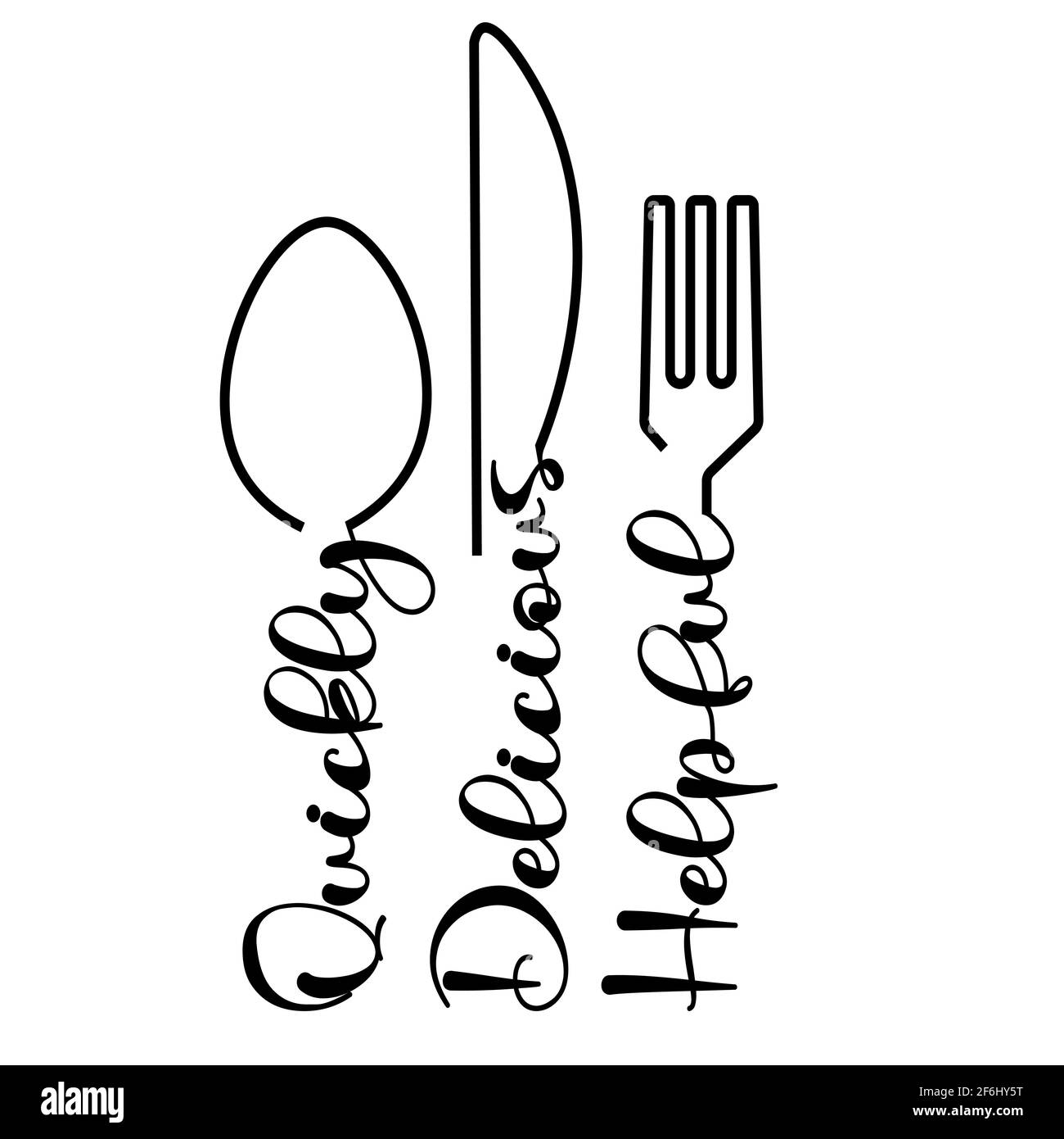 lettering fast tasty healthy with abstract spoon fork and knife 1 Stock ...