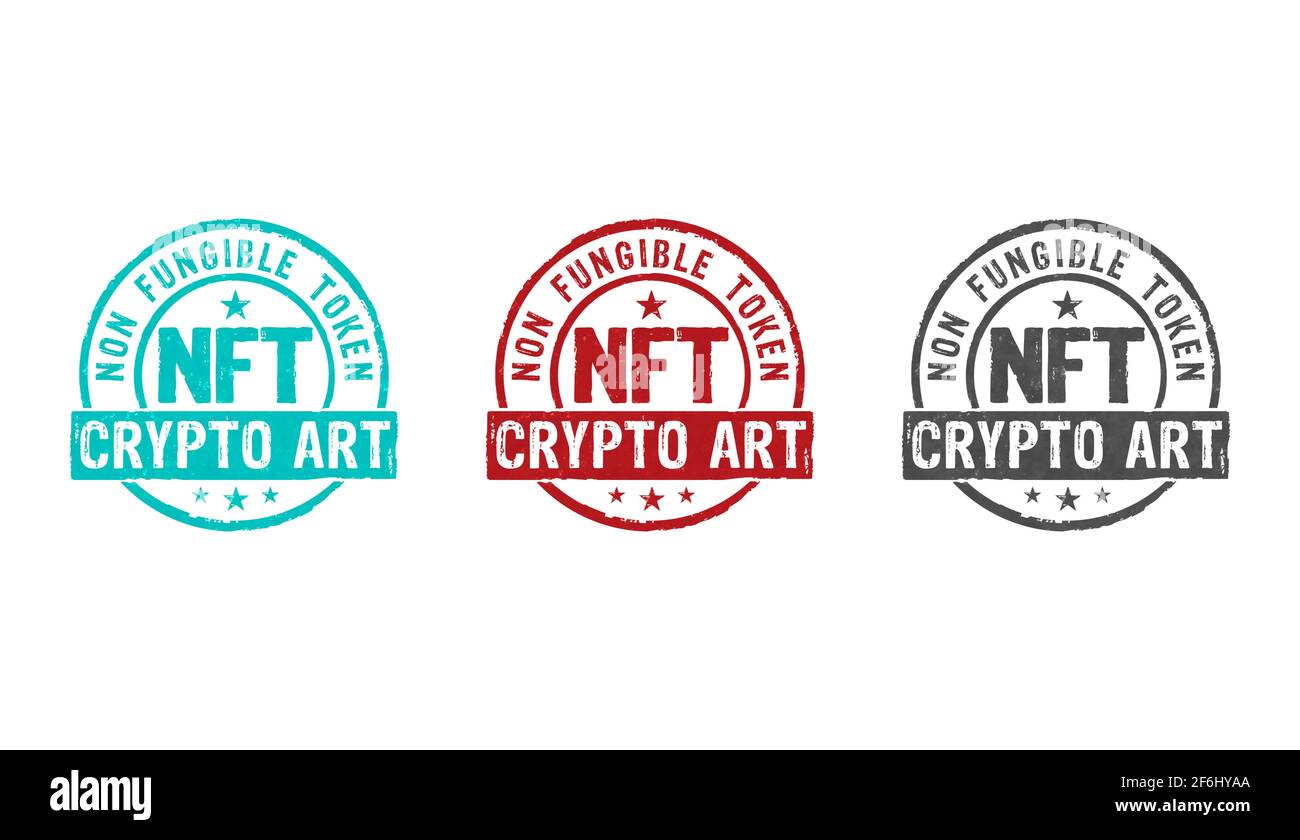 NFT crypto art stamp icons in few color versions. Non fungible token of  unique collectibles, blockchain and artwork selling technology concept 3D  rend Stock Photo - Alamy