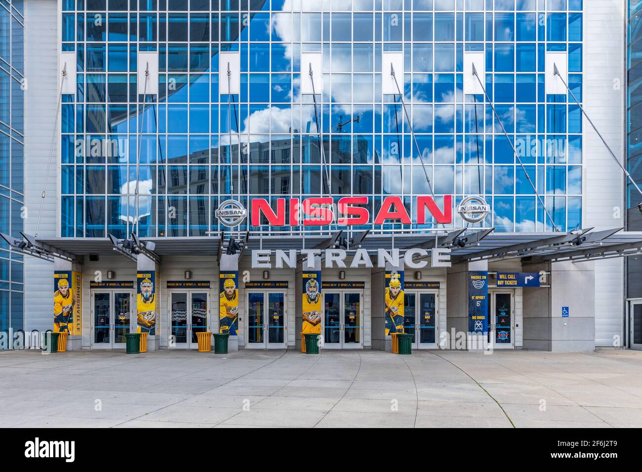The Bridgestone Arena is home to the Nashville Predators, located in the downtown Nashville. The venue holds hockey games, concerts, and other events. Stock Photo