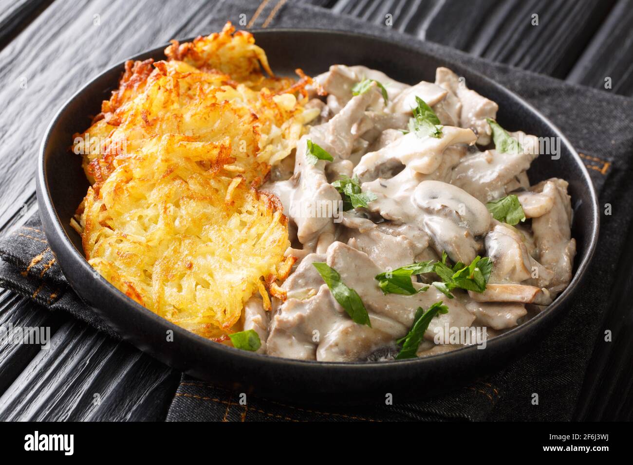 Zurich Style Veal in Cream Sauce Zurcher in the plate on