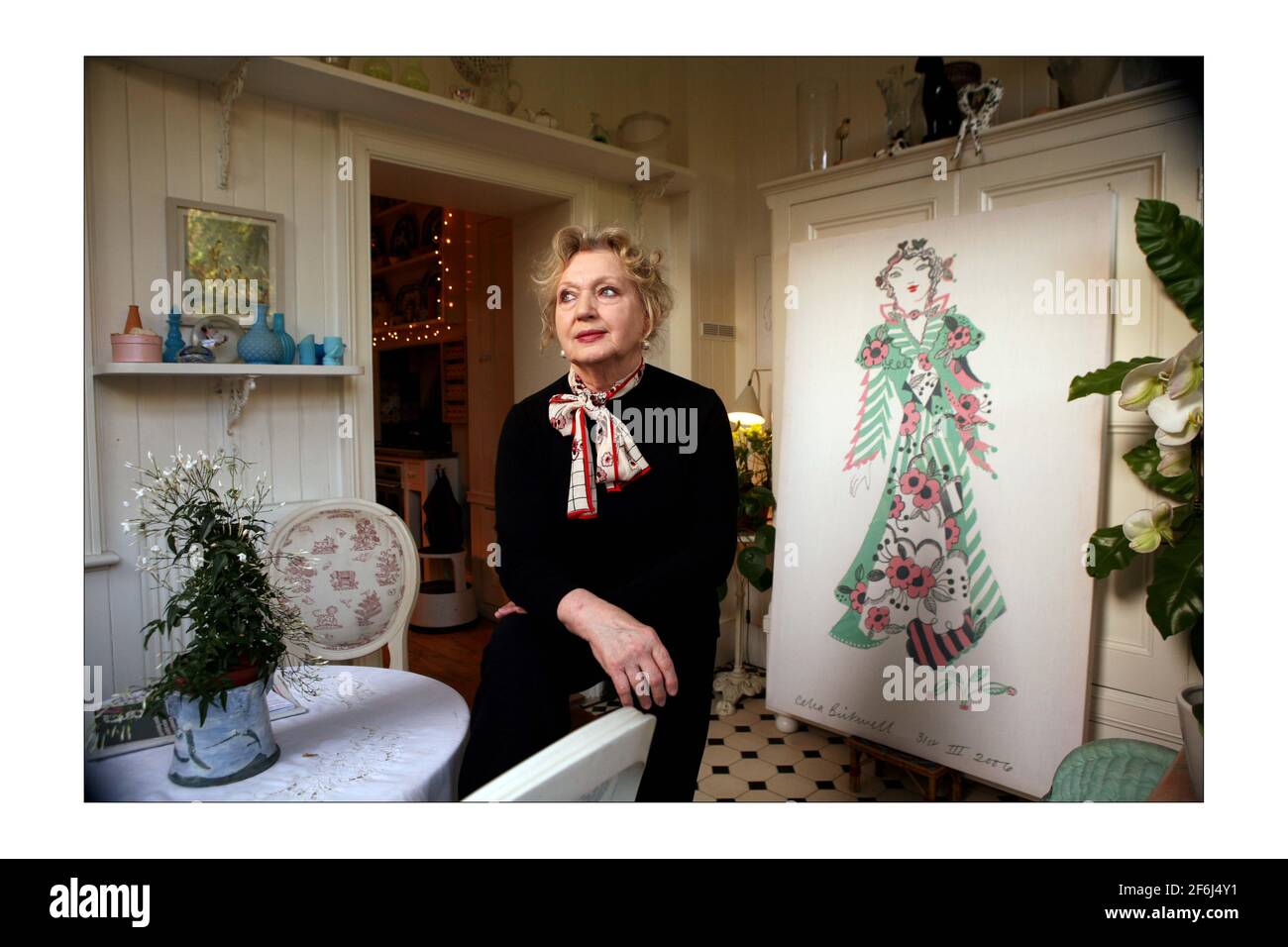 Celia Birtwell at her home in West London.  Photograph by David Sandison 1/2/2008  david sandison Stock Photo