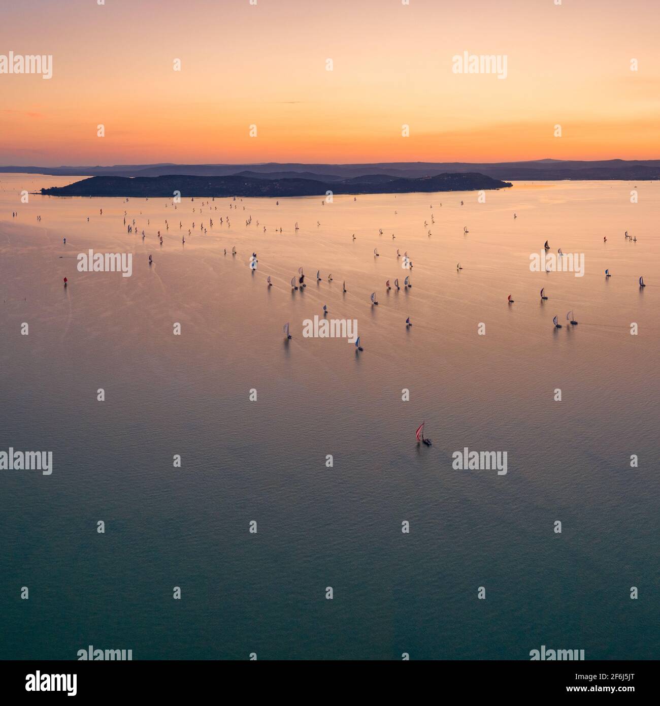 Sunset with Sailing boats at Lake Balaton Stock Photo Alamy