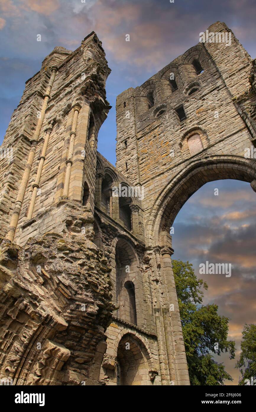 Part of the ruins of famous Kelso abbey on the scottish borders Stock Photo