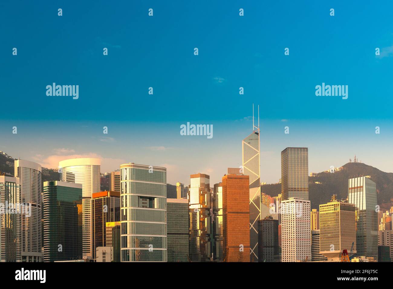 Skyline of modern office and apartment buildings in Hong Kong Island ...