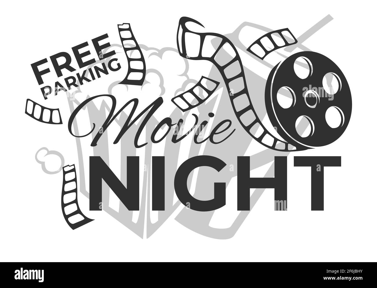 Movie night, free parking lots and cinema service Stock Vector