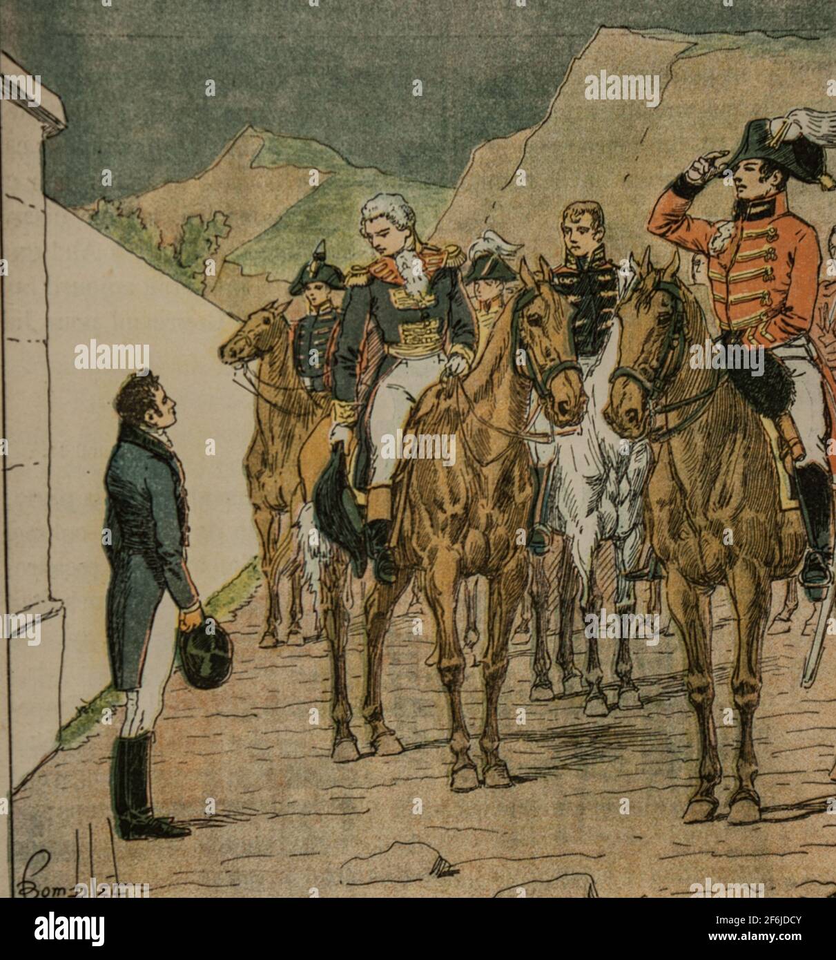 l'amiral taylor avec un nombreux etat major se presente a longwood pour voir l'empereur ,memorial de sainte helene par le comte de las cases,editeur g Stock Photo