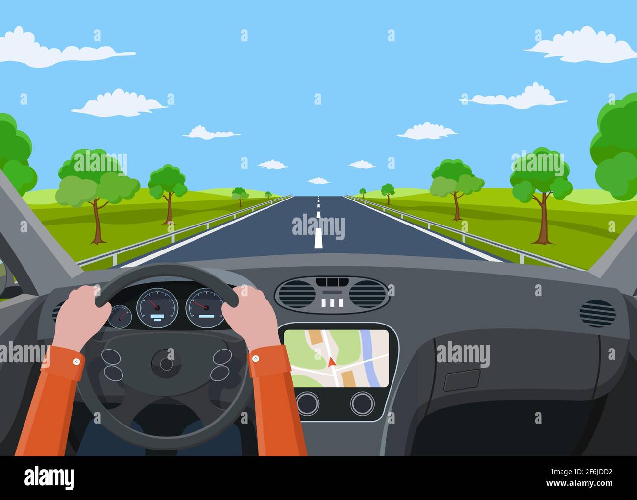 Vehicle salon, inside car driver Stock Vector