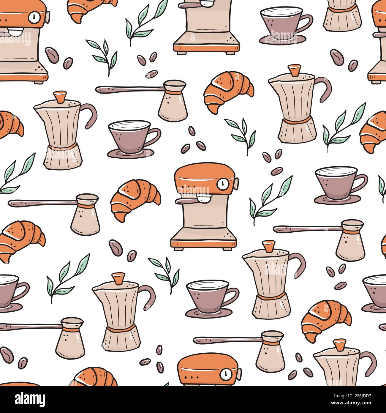 Hand drawn seamless pattern of different types coffee cup, mug, pot, coffee  machine. Doodle sketch style. Isolated vector illustration for coffee shop,  cafe wallpaper, background, textile design Stock Vector Image & Art -