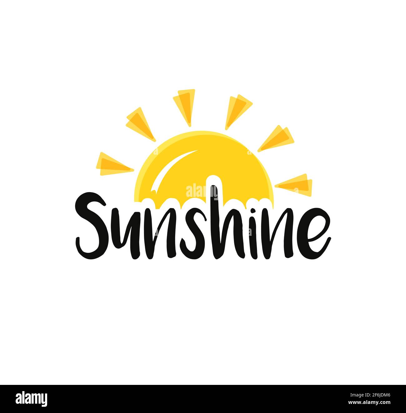Sun end word sunshine. Concept Sunset or sunrise. Vector illustration isolated on white background. Summer, sunlight. Stock Vector