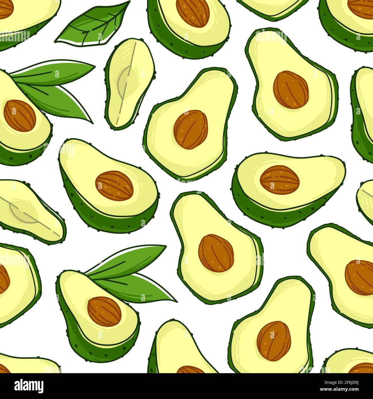 Avocado ripe fruit and seeds and leaves pattern Stock Vector