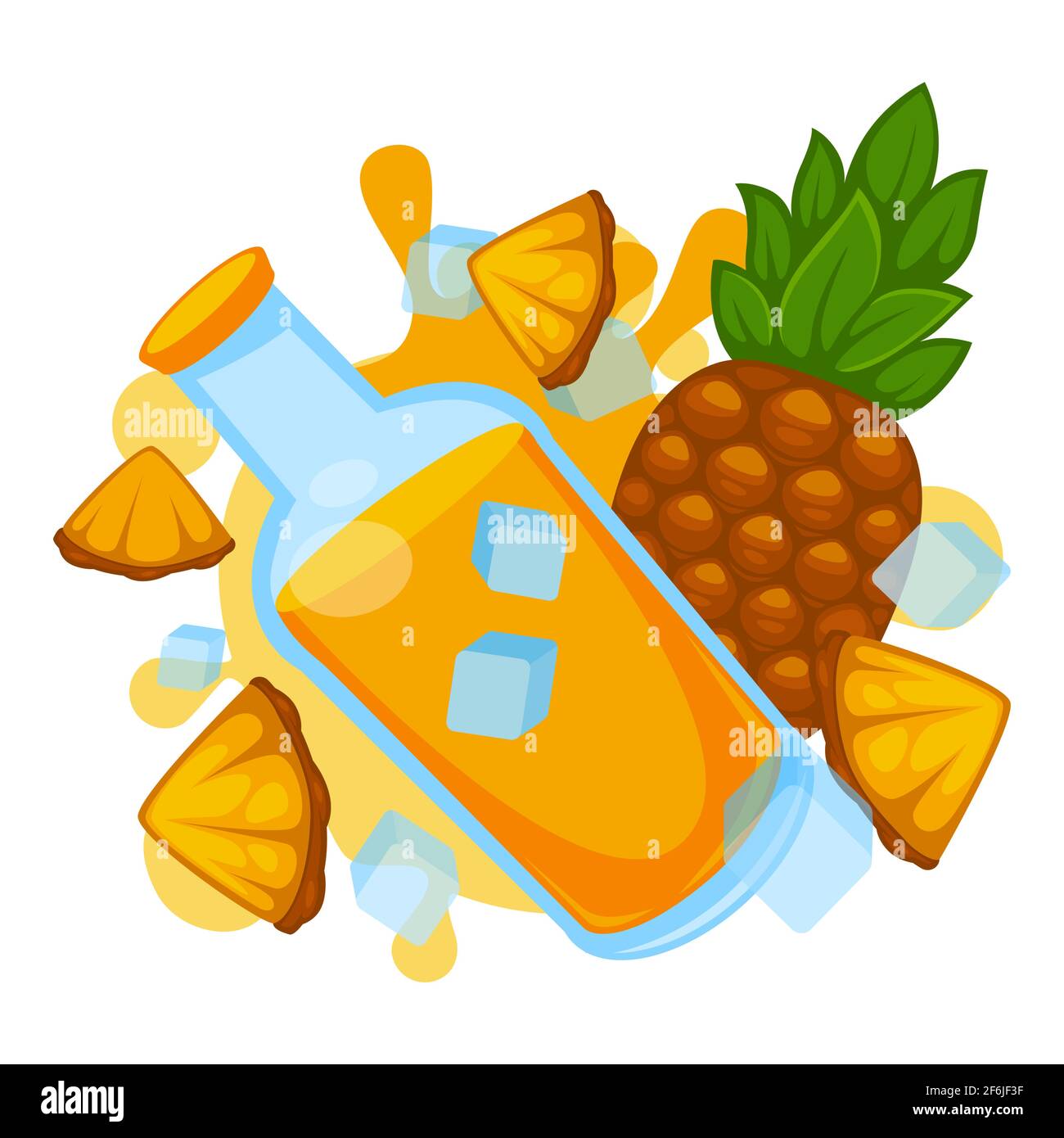 Pineapple juice or smoothie with ice cubes vector Stock Vector