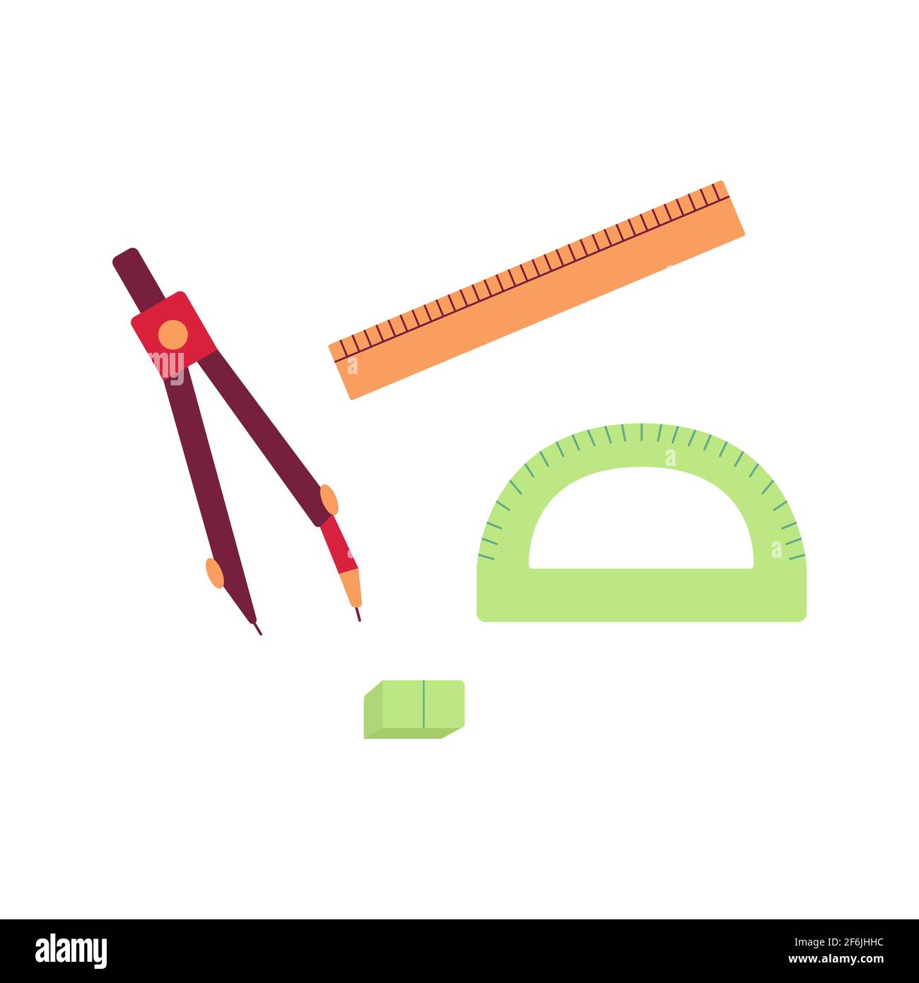 Ruler, eraser, protractor, compasses. A set of elements for geometry  lessons. Vector isolated illustration in flat style. Back to school Stock  Vector Image & Art - Alamy