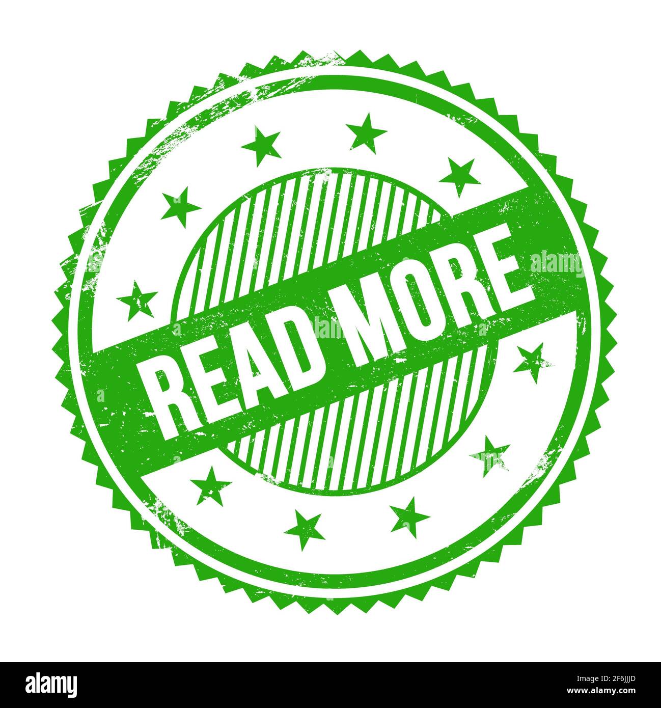 READ MORE text written on green grungy zig zag borders round stamp ...