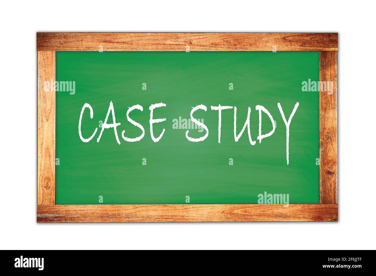 CASE  STUDY text written on green wooden frame school blackboard. Stock Photo