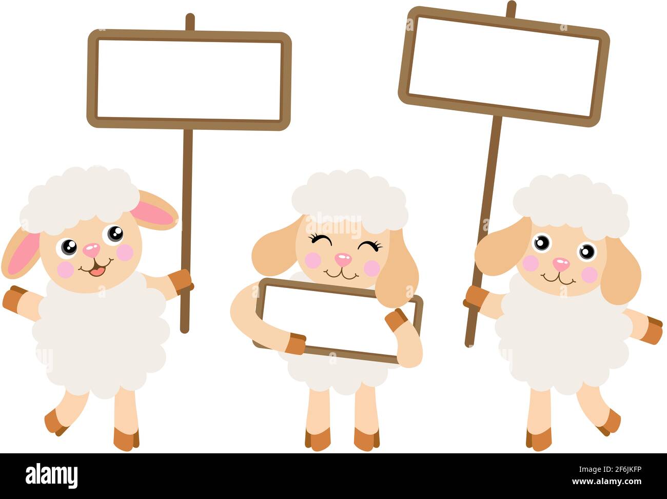 Three cute lamb sheeps with empty signboards Stock Photo