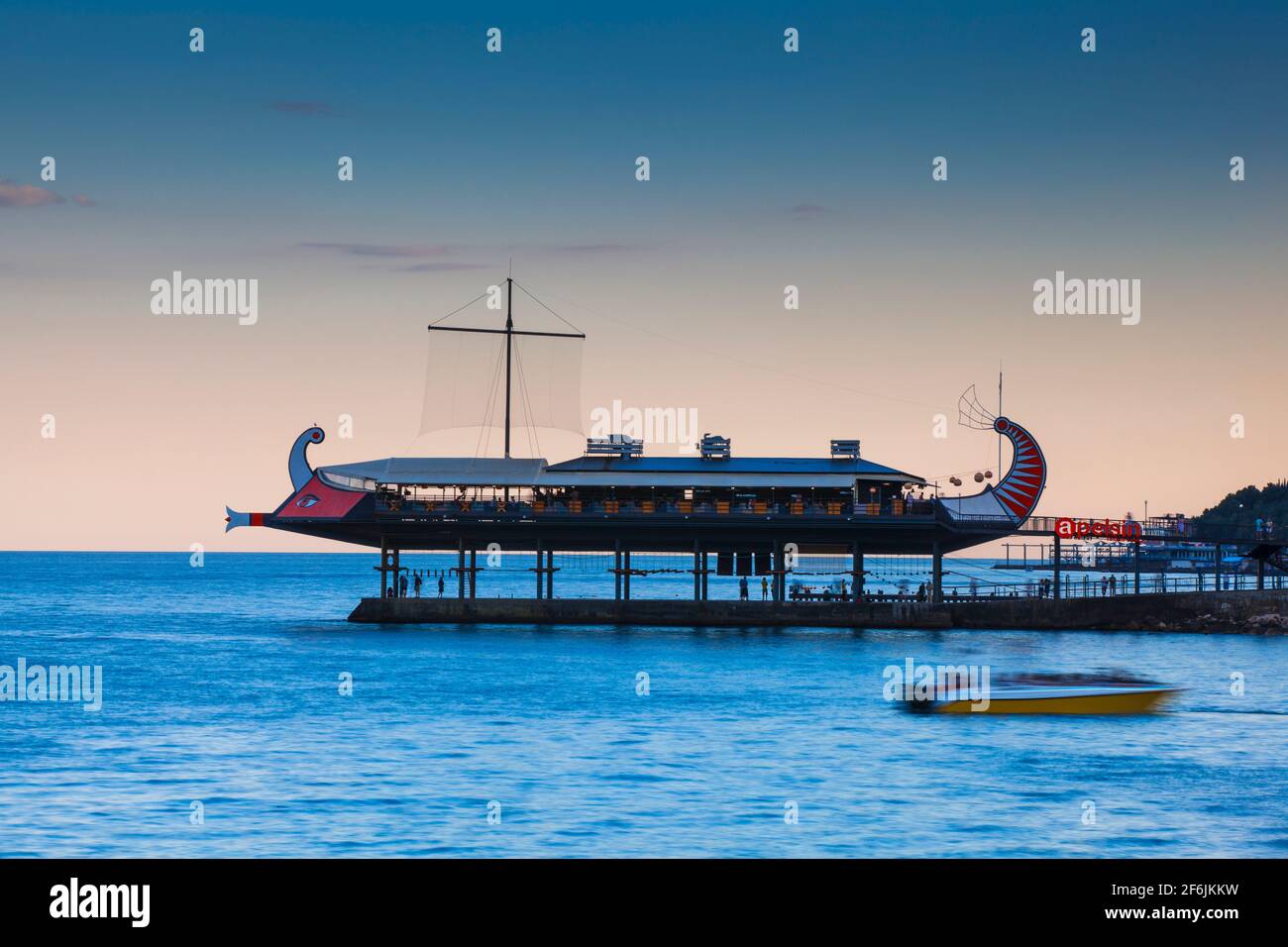 Ukraine, Crimea, Yalta, Golden Fleece Restaurant over Yalta Bay Stock