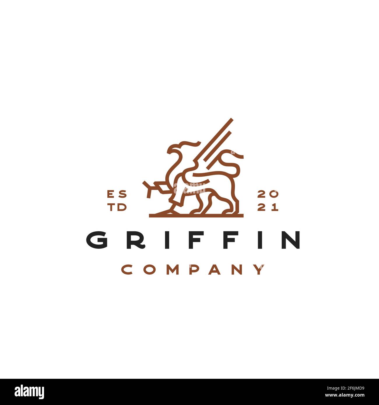 Line Art Griffin Vector Illustration Logo Design Template Stock Vector