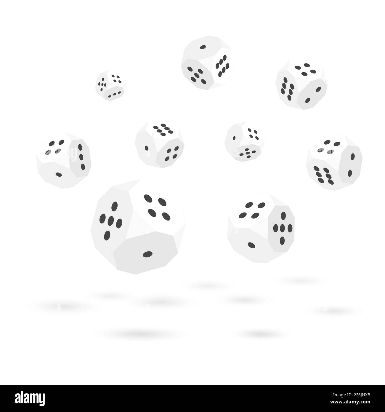 White dices with shadow. Flat 3D isometric style, vector illustration. Stock Vector