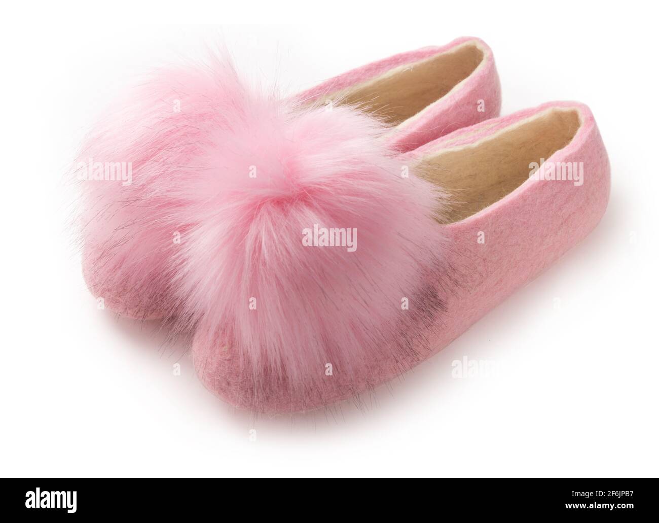 Felt slippers on white background in closeup Stock Photo