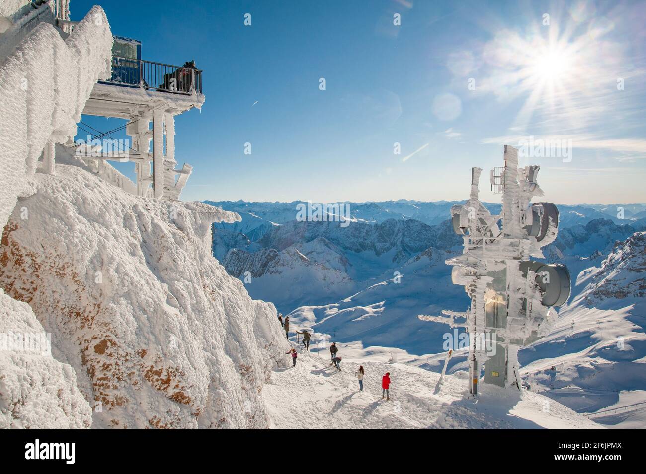 Zugspitze, Bavaria, Germany - December 29 2019: The Zugspitze, at 2,962 m above sea level, is the highest mountain in Germany. Stock Photo