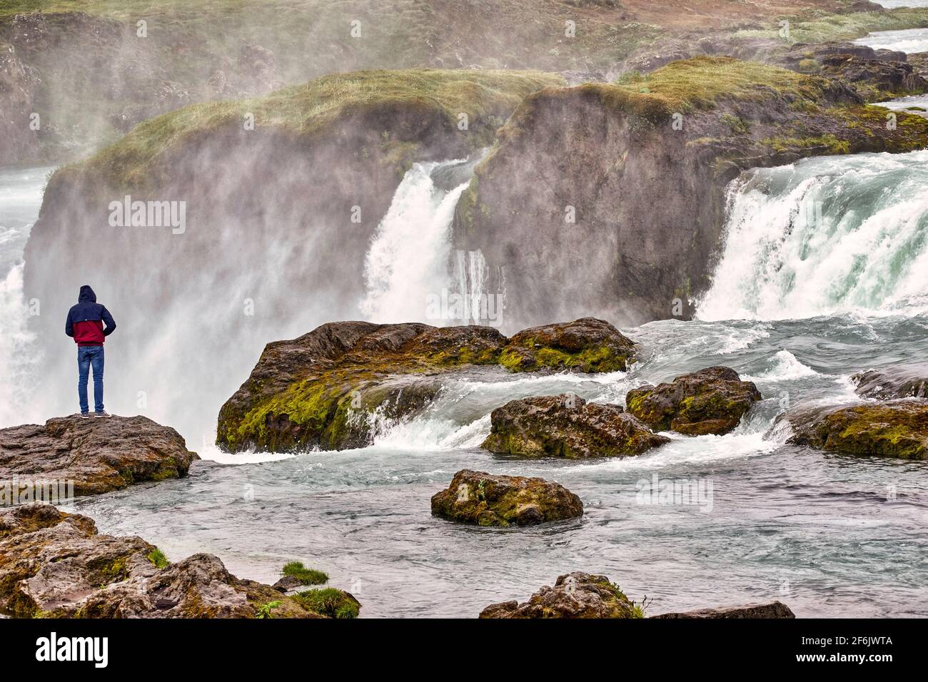 Goðafoss is a waterfall in northern Iceland. It is located along the country's main ring road at the junction with the Sprengisandur highland road. Stock Photo