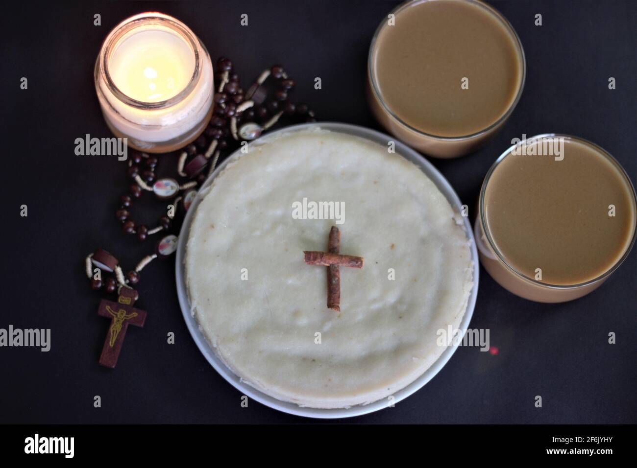 Unleavened rice cake made of of rice flour, garlic, lentils on Maundy Thursday in memory of