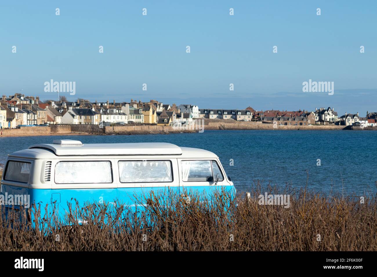 A vw camper van parked at the beach in Elie, Fife, Scotland Stock Photo ...