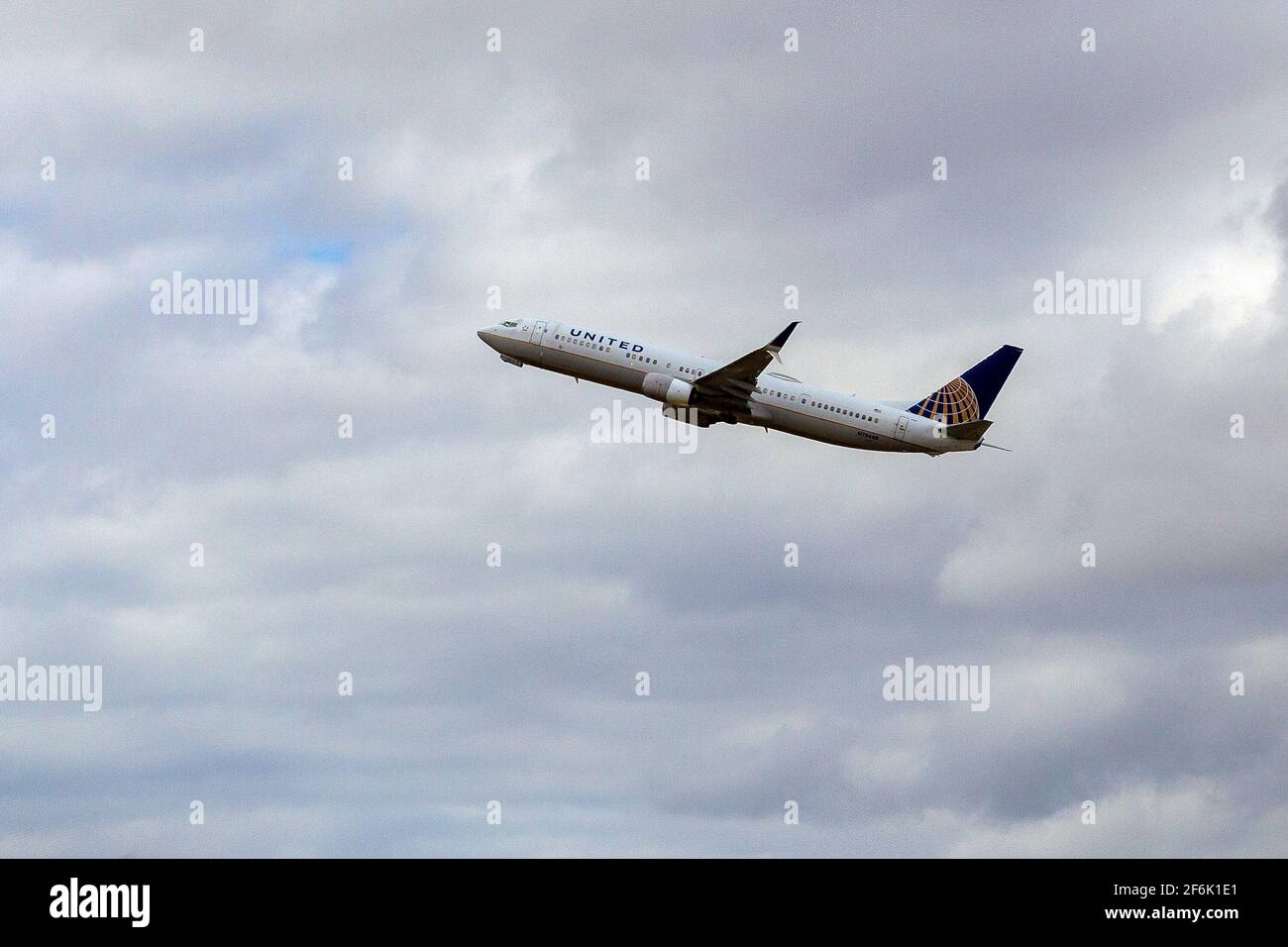 United Airlines plane taking off from Denver International Airport Denver Colorado. DIA Stock Photo