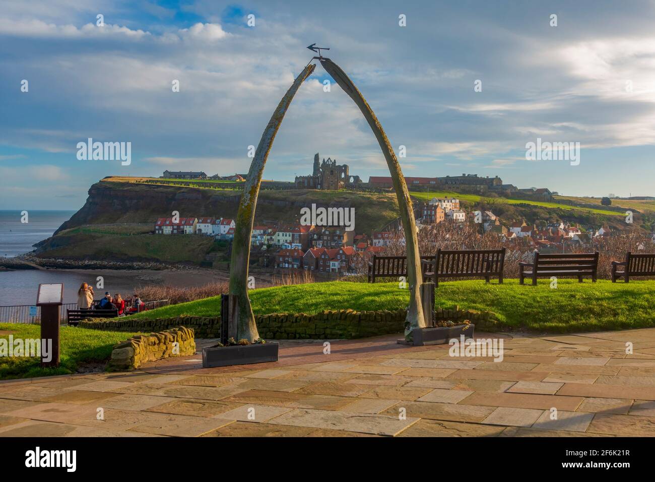Whalebone arch, West Cliff, Whitby, North Yorkshire Stock Photo