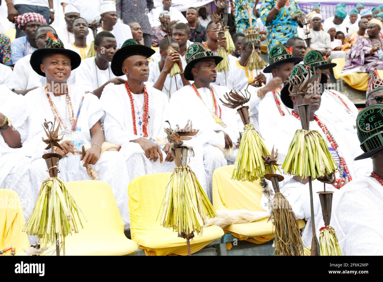 Traditional Priests at the Olojo Festival, Osun State, Nigeria. Stock Photo
