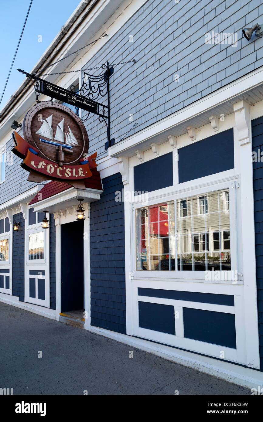 The Fo'c'sle Tavern in Chester, Nova Scotia, Canada. The pub is the oldest in the province. Stock Photo