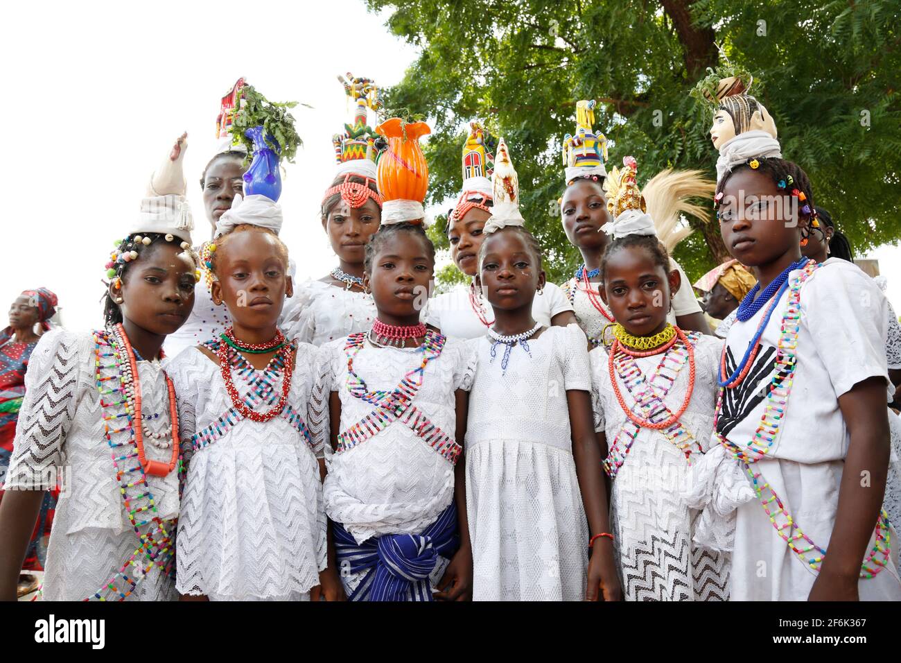Yoruba children cultural group, Olojo Festival, Ile-Ife, Osun State, Nigeria. Stock Photo